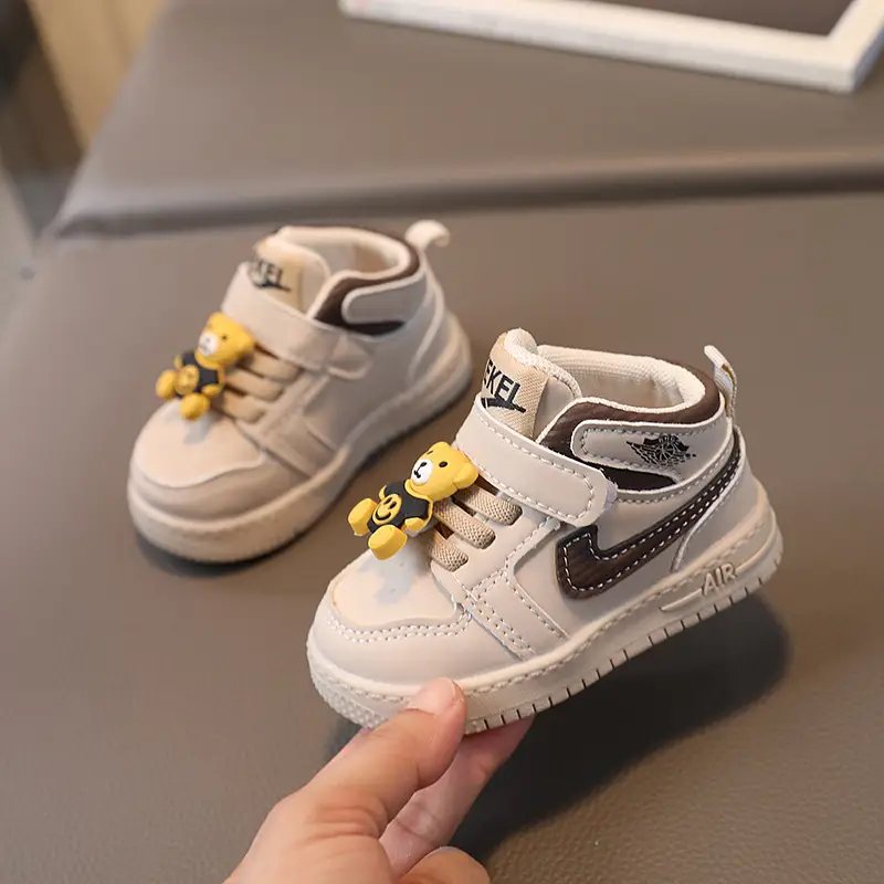 Baby Sneakers Beige Soft Soled Mid-Top Casual