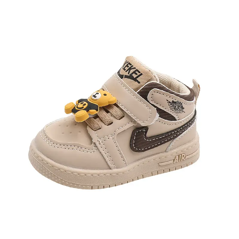 Baby Sneakers Beige Soft Soled Mid-Top Casual
