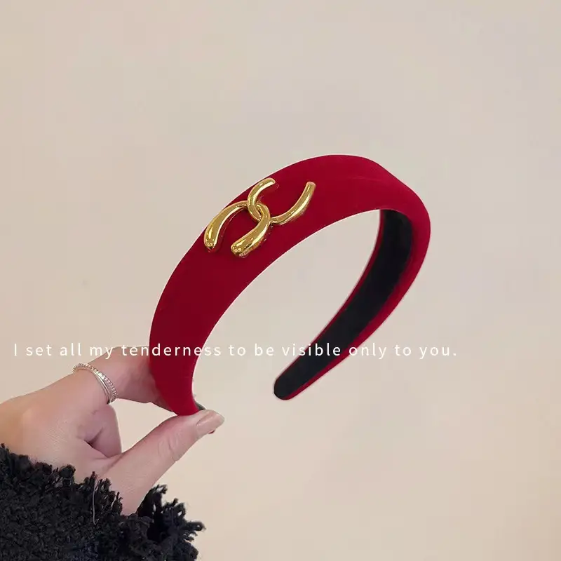 French Velvet Sponge Hair Band Red Wide Bristle — feature 20