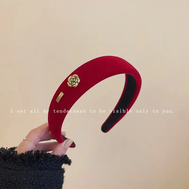 French Velvet Sponge Hair Band Red Wide Bristle — feature 22