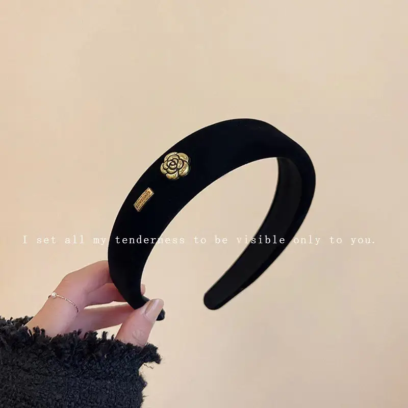 French Velvet Sponge Hair Band Red Wide Bristle — feature 23