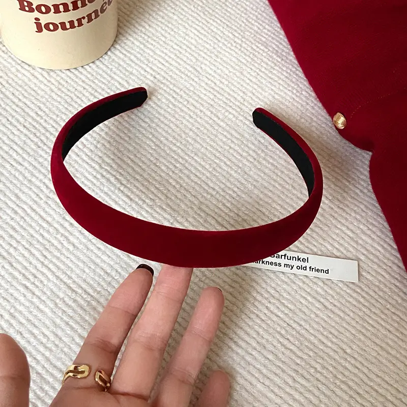French Velvet Sponge Hair Band Red Wide Bristle — feature 7