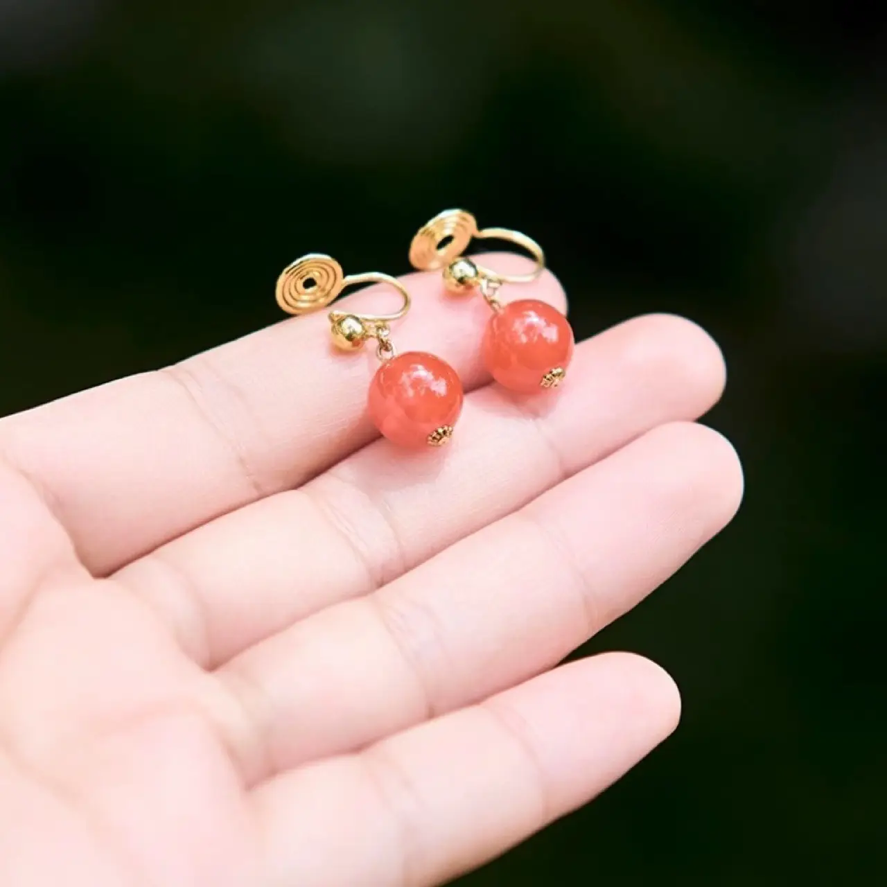 Natural South Red Agate Ear Clip Women's Earrings - Image 2