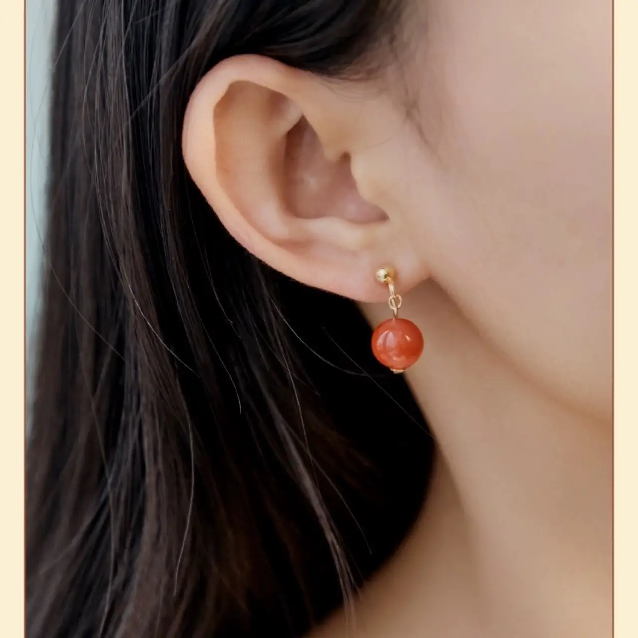 Natural South Red Agate Ear Clip Women's Earrings - Image 5