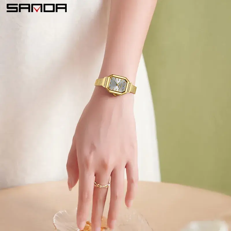 Sanda Gold Mesh Women's Quartz Watch with Diamond Dial - Image 16