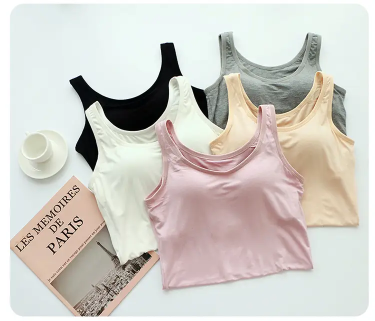 Modal vest with chest pad women's bra cup integrated wireless slim fit undershirt for inner and outer wear — feature 11