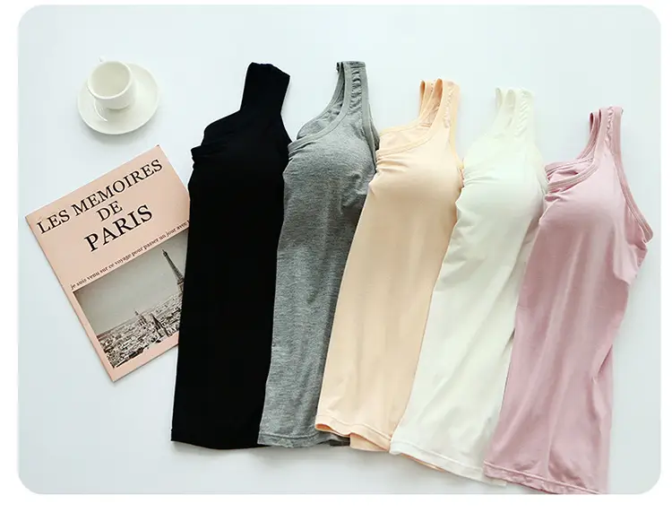 Modal vest with chest pad women's bra cup integrated wireless slim fit undershirt for inner and outer wear — feature 13