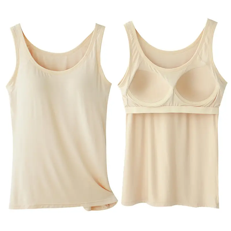Modal vest with chest pad women's bra cup integrated wireless slim fit undershirt for inner and outer wear