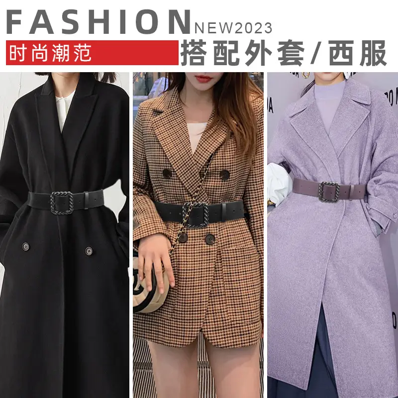 Women's Black Genuine Leather Wide Belt with Rope Buckle - Image 14
