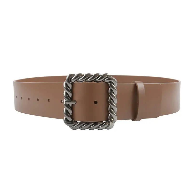 Women's Black Genuine Leather Wide Belt with Rope Buckle - Image 17