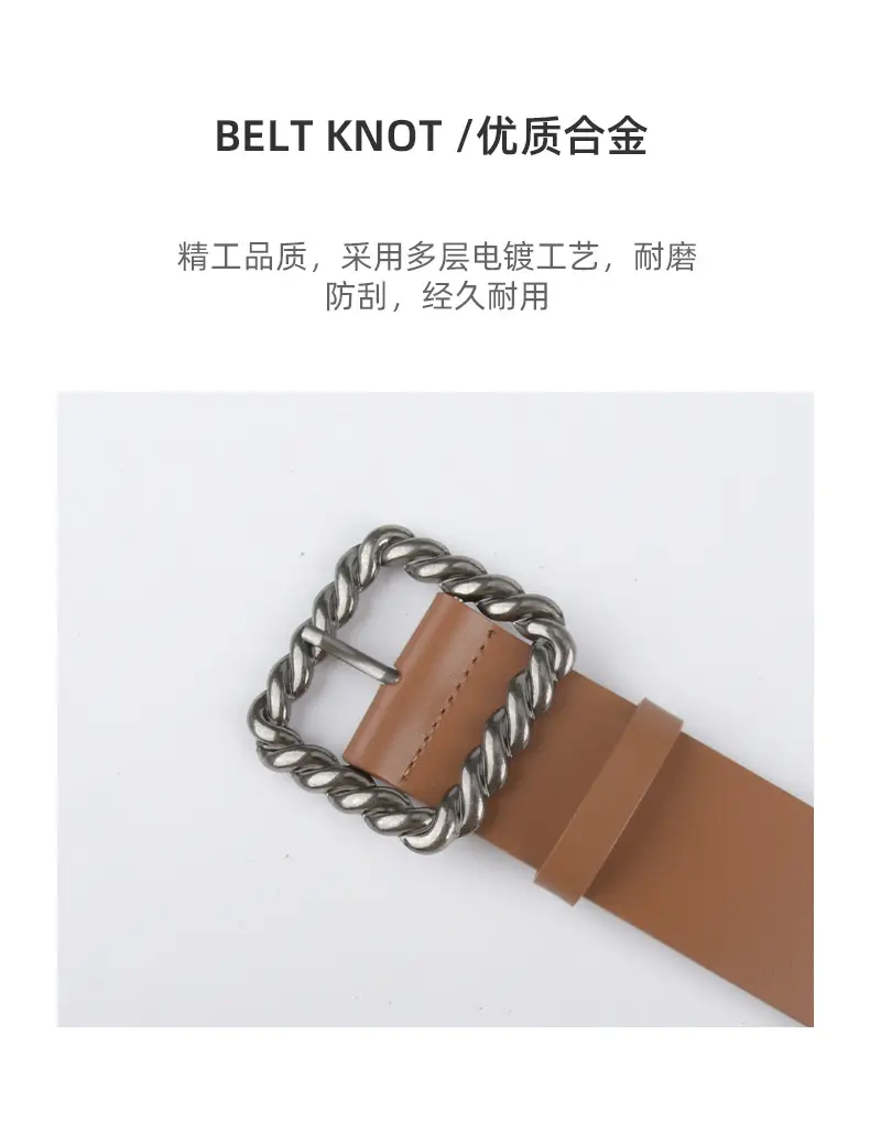 Women's Black Genuine Leather Wide Belt with Rope Buckle β feature 7