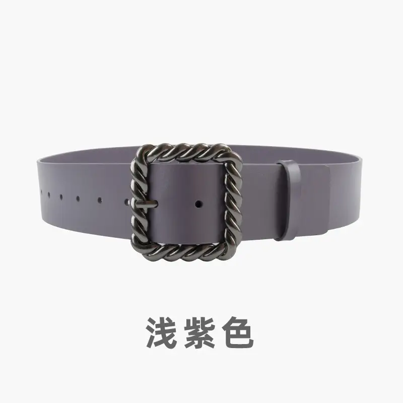 Women's Black Genuine Leather Wide Belt with Rope Buckle - Image 11