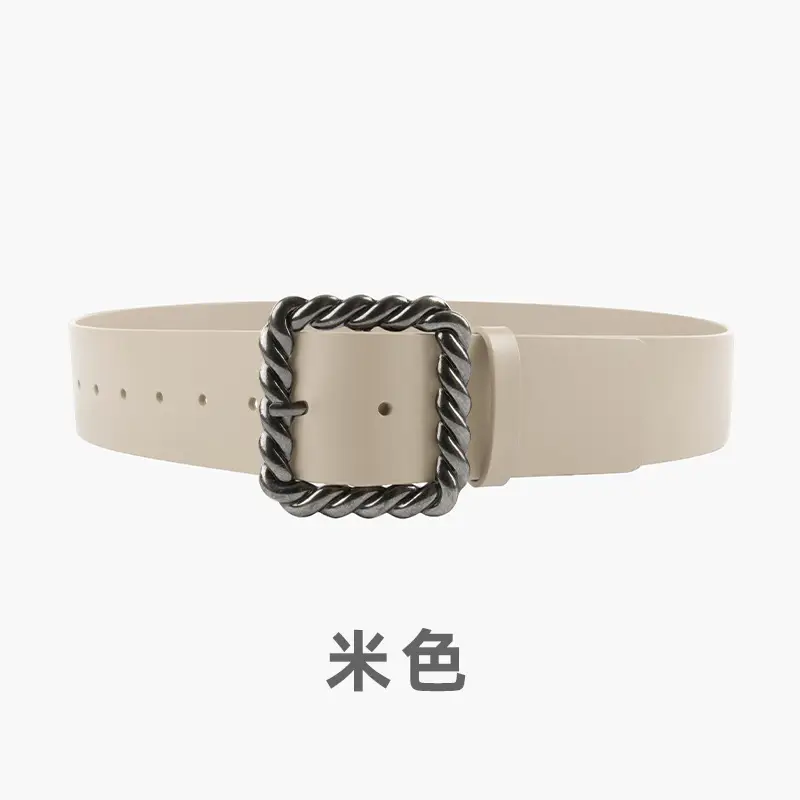 Women's Black Genuine Leather Wide Belt with Rope Buckle - Image 12