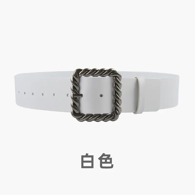Women's Black Genuine Leather Wide Belt with Rope Buckle - Image 2