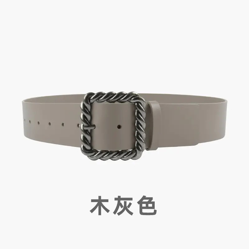 Women's Black Genuine Leather Wide Belt with Rope Buckle - Image 3