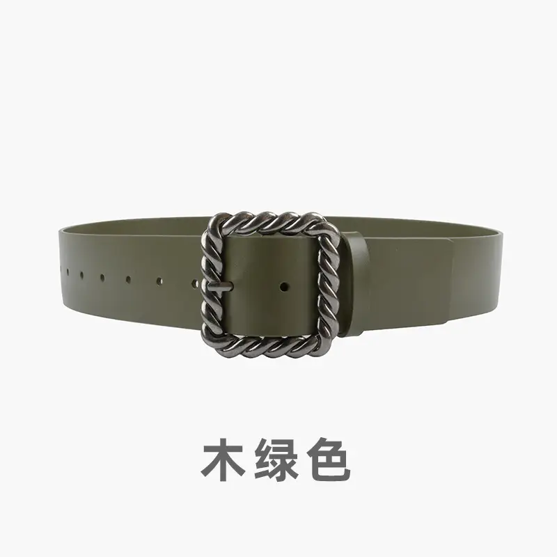 Women's Black Genuine Leather Wide Belt with Rope Buckle - Image 5