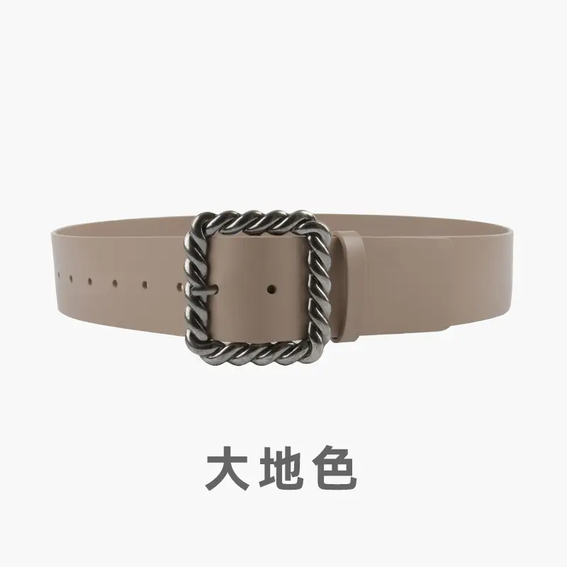 Women's Black Genuine Leather Wide Belt with Rope Buckle - Image 8