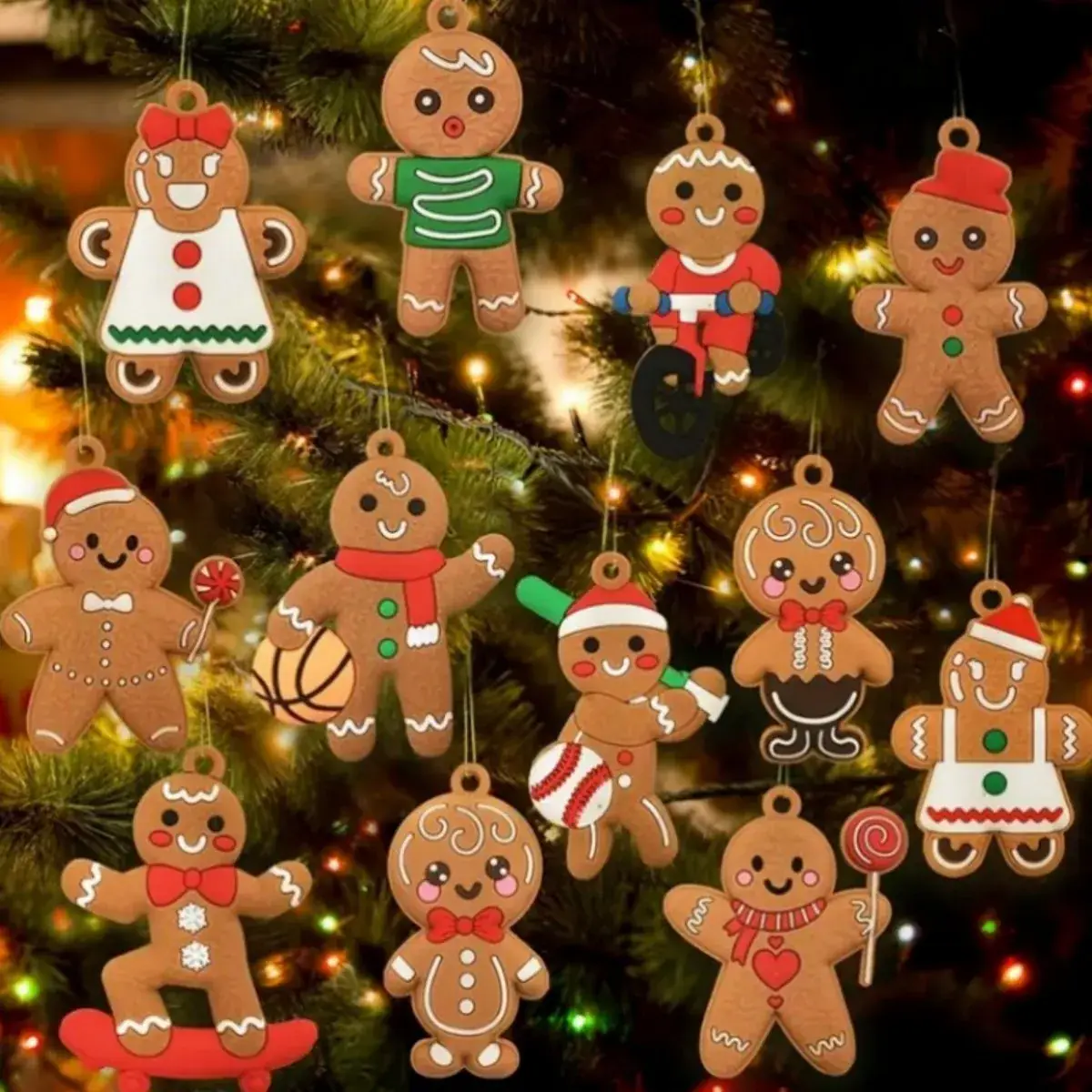 Classic Christmas Gingerbread Man Hanging Ornaments Set