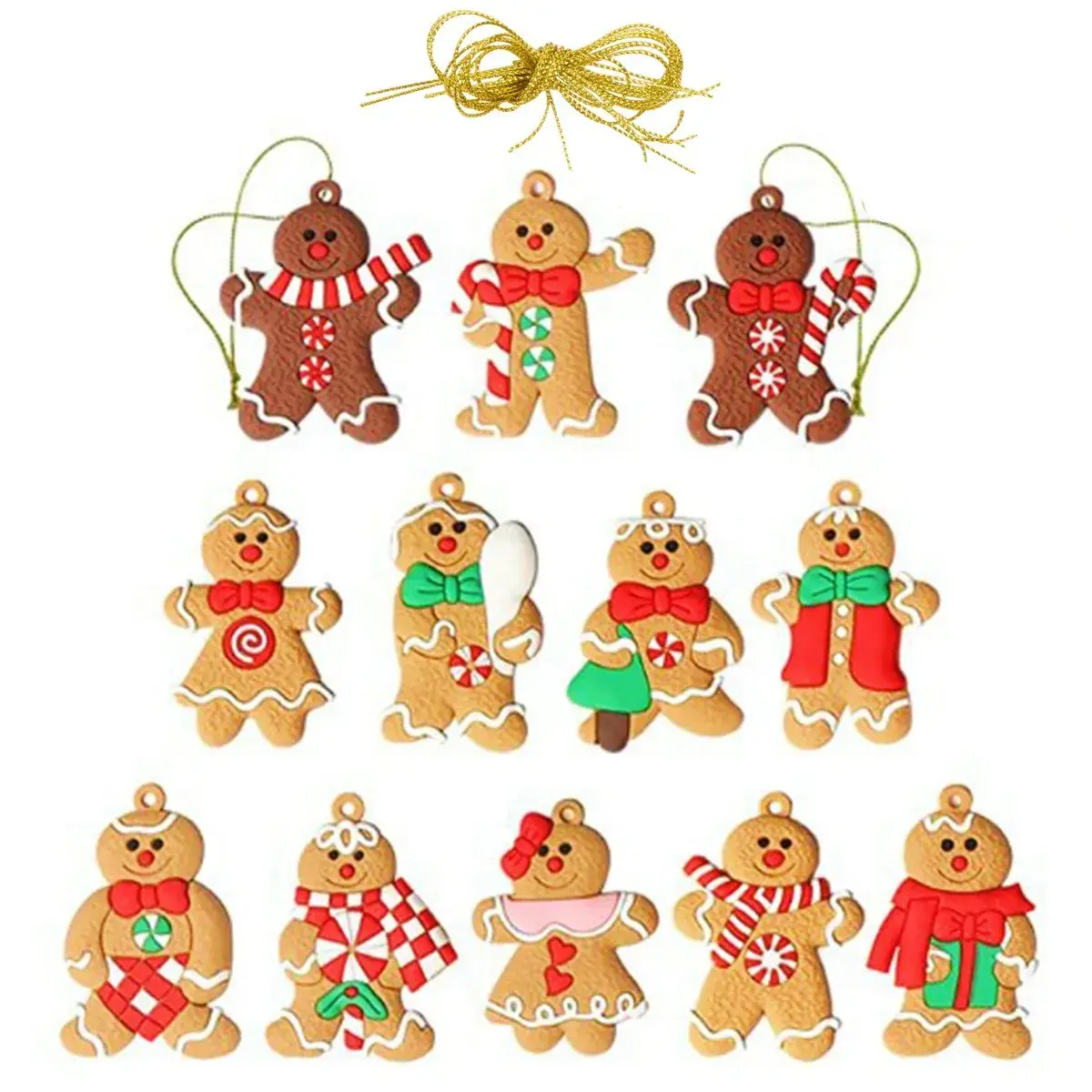 Classic Christmas Gingerbread Man Hanging Ornaments Set