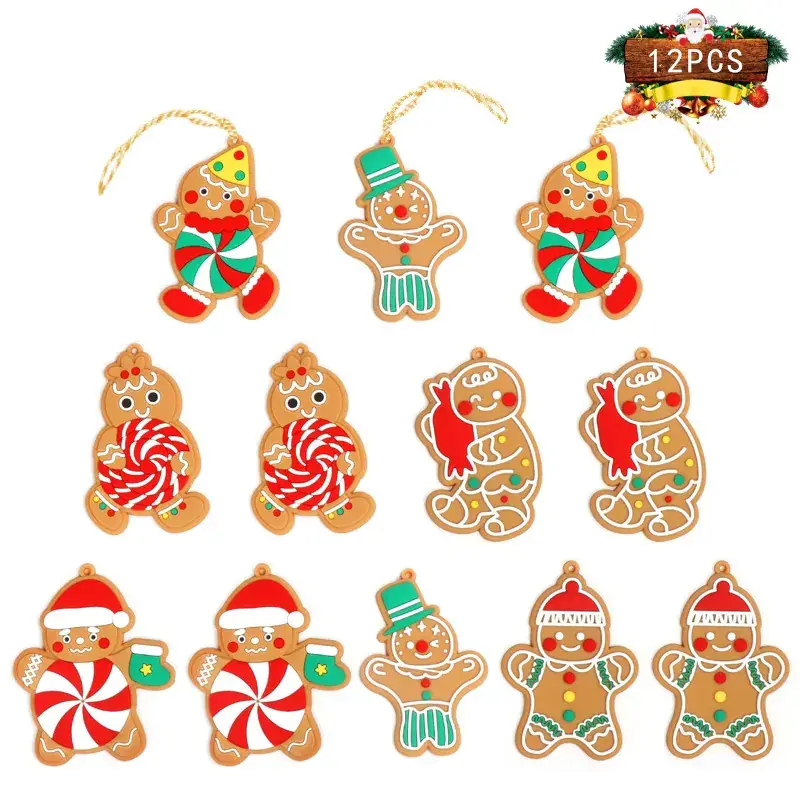 Classic Christmas Gingerbread Man Hanging Ornaments Set