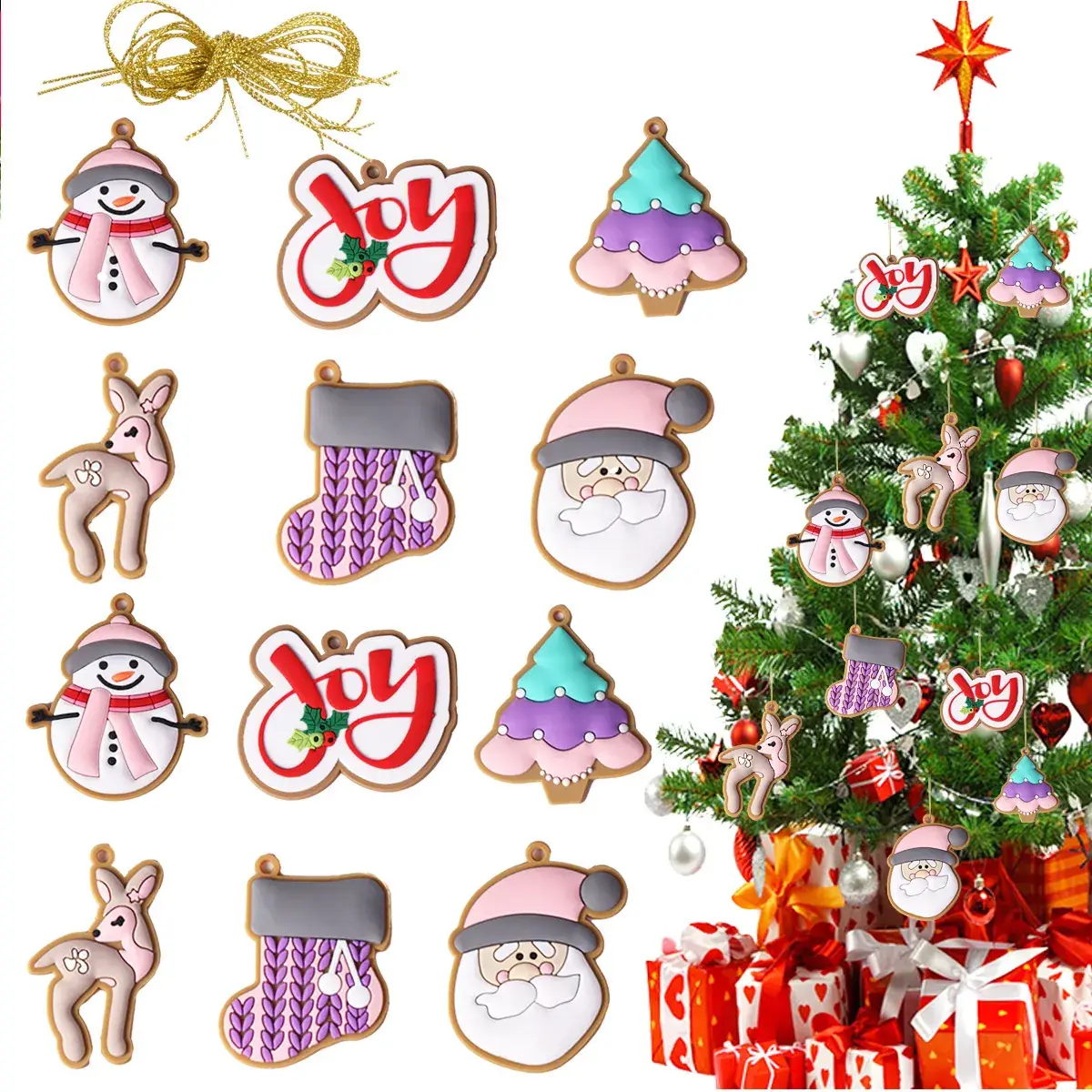 Classic Christmas Gingerbread Man Hanging Ornaments Set