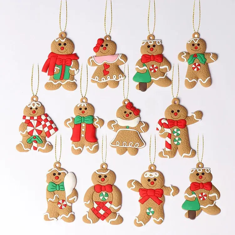 Classic Christmas Gingerbread Man Hanging Ornaments Set