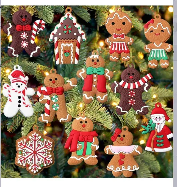 Classic Christmas Gingerbread Man Hanging Ornaments Set