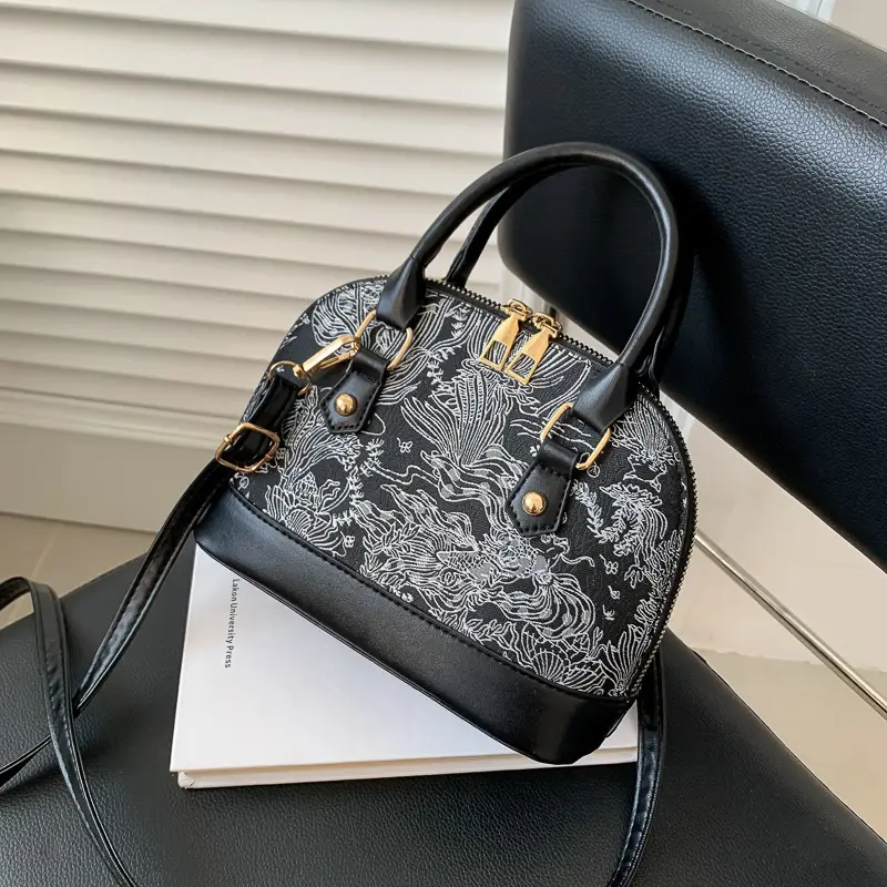 Black Embroidered Shoulder Messenger Bag for Women