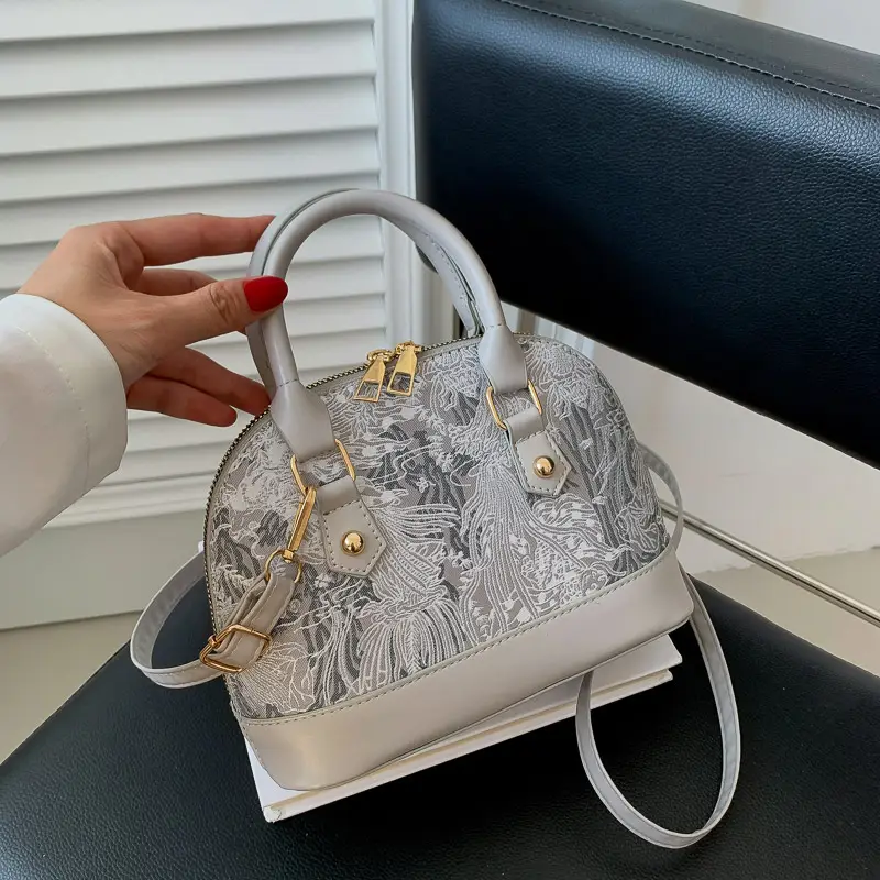 Black Embroidered Shoulder Messenger Bag for Women