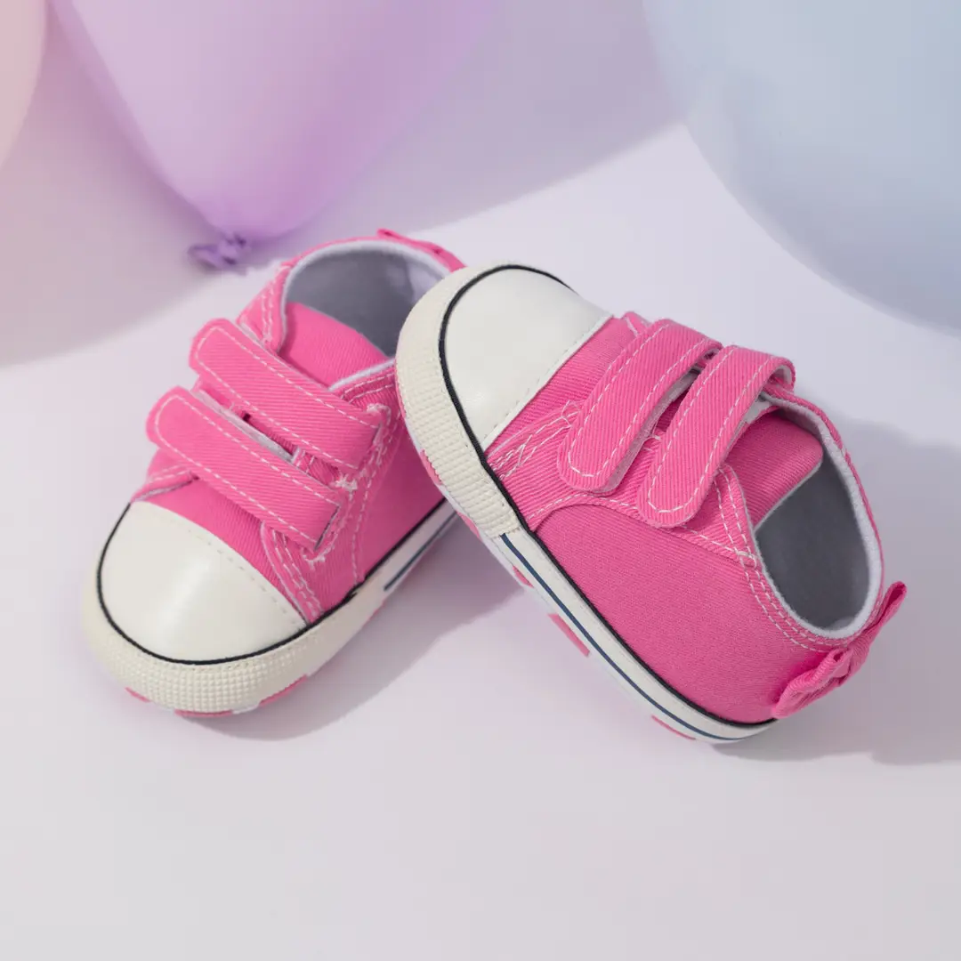 Cross-border Hot Spring and Autumn New Double Row Velcro Baby Canvas Shoes Baby Shoes Bow Soft Sole Toddler Shoes