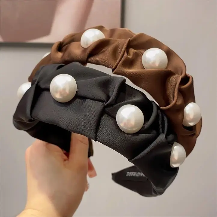 Women's Brown Pearl Wide Brim Headband