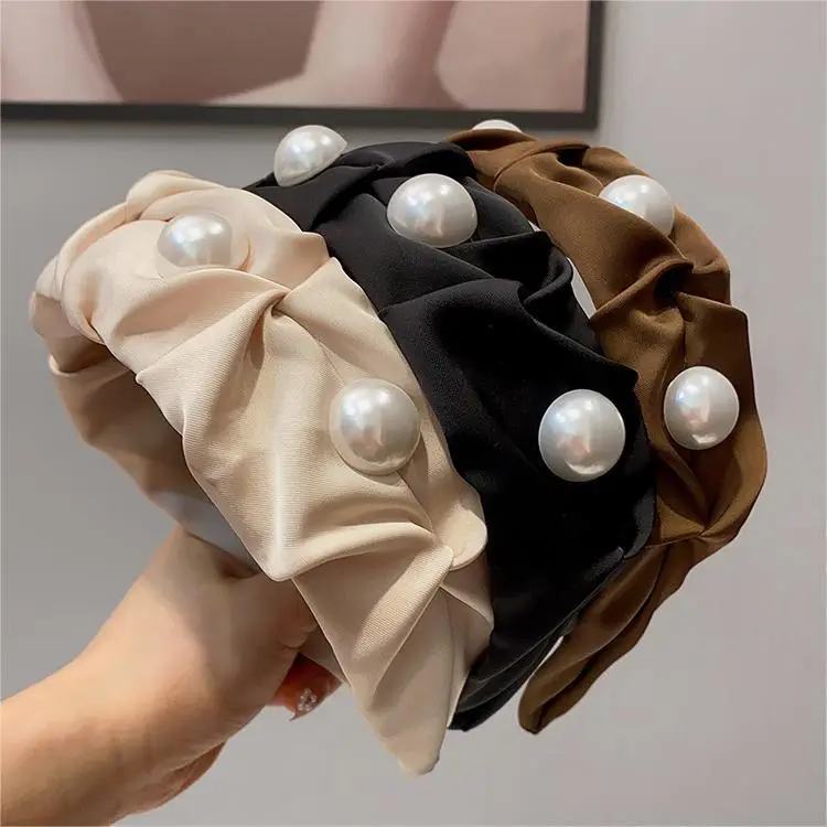 Women's Brown Pearl Wide Brim Headband