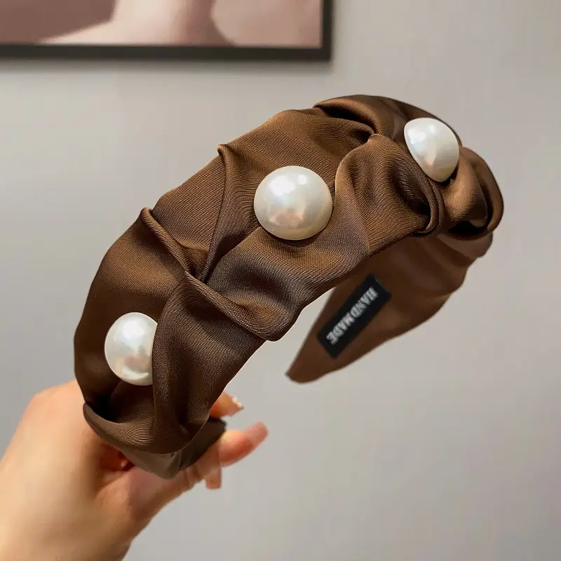 Women's Brown Pearl Wide Brim Headband