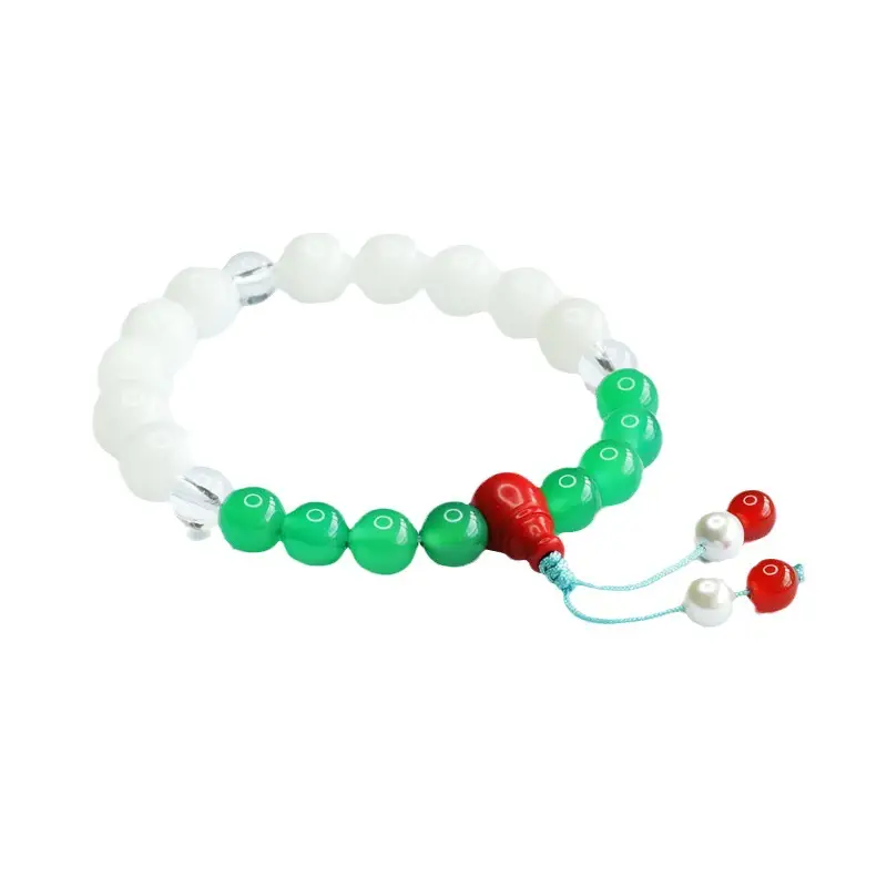 Guan Yu Jade Bracelet with 18 Green & Red Seeds - Image 6