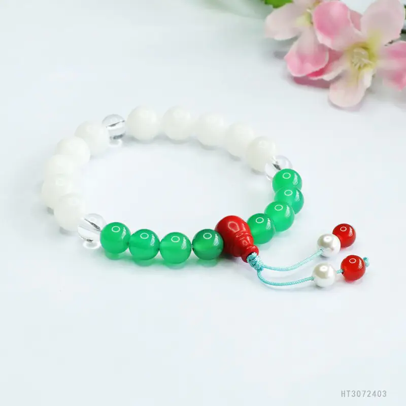 Guan Yu Jade Bracelet with 18 Green & Red Seeds — feature 5