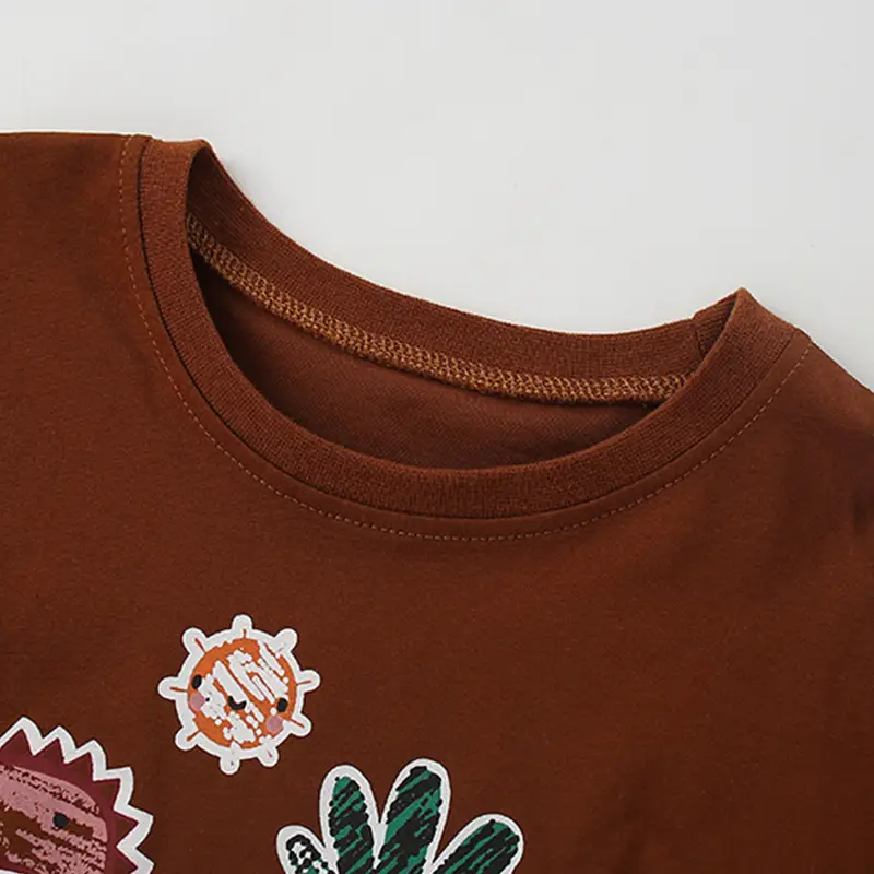 Boys Long Sleeve T-Shirt Dinosaur Print Pure Cotton Brown