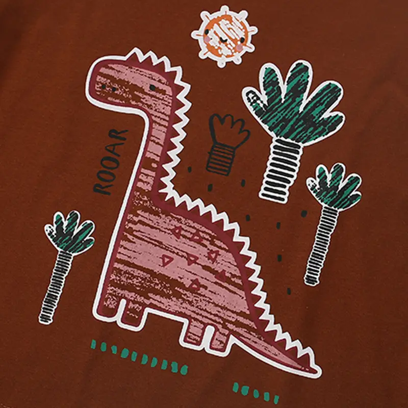 Boys Long Sleeve T-Shirt Dinosaur Print Pure Cotton Brown