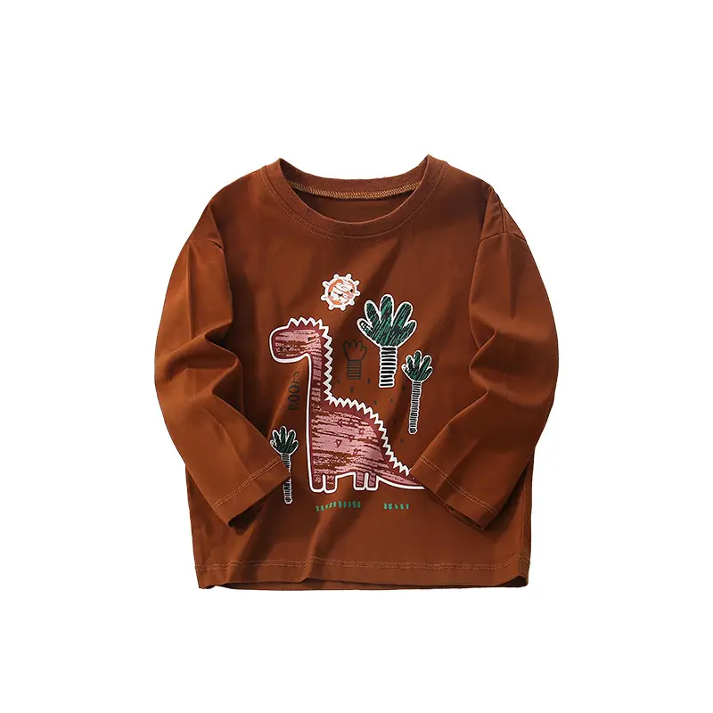 Boys Long Sleeve T-Shirt Dinosaur Print Pure Cotton Brown