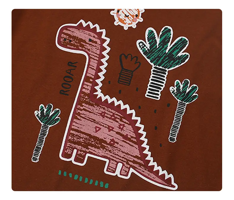 Boys Long Sleeve T-Shirt Dinosaur Print Pure Cotton Brown — feature 4