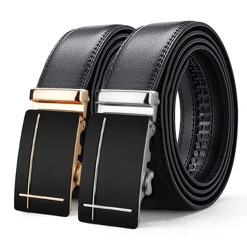 Men's Light Blue Genuine Leather Belt with Automatic Buckle - Image 3