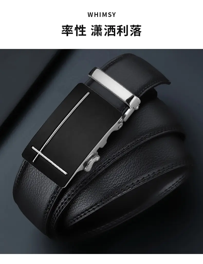 Men's Light Blue Genuine Leather Belt with Automatic Buckle β feature 2