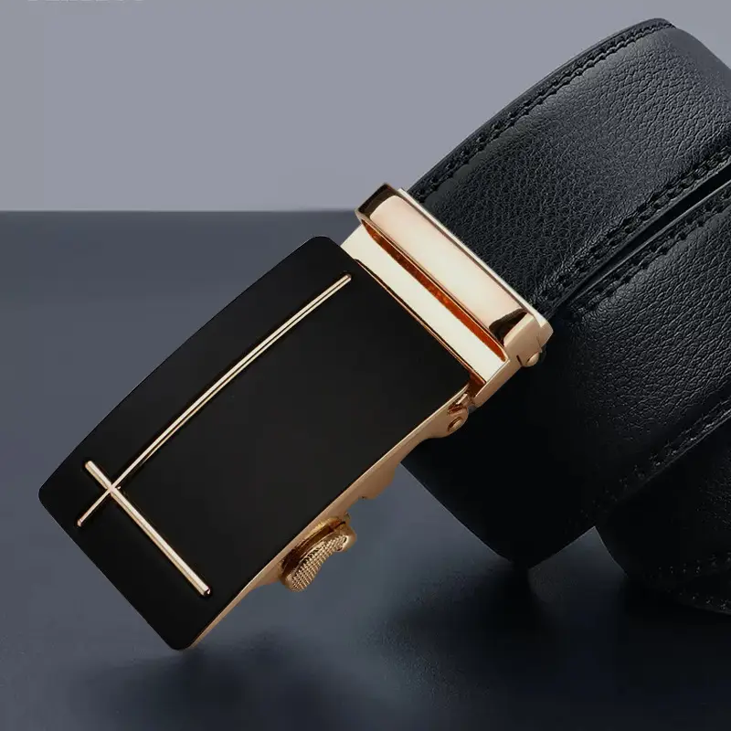 Men's Light Blue Genuine Leather Belt with Automatic Buckle
