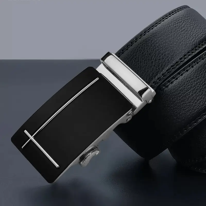 Men's Light Blue Genuine Leather Belt with Automatic Buckle - Image 2