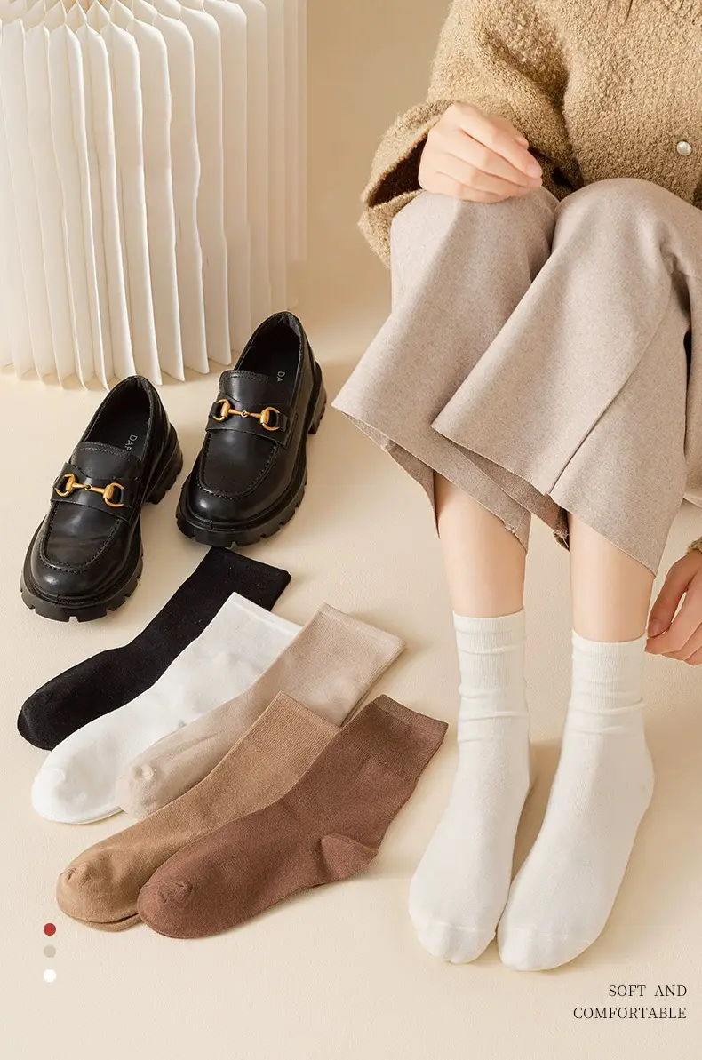 Boneless Socks Women's Mid-Calf Socks Summer Thin Pure Color Stockings Hand-Sewn Autum Confinement Stockings White Pile — feature 3