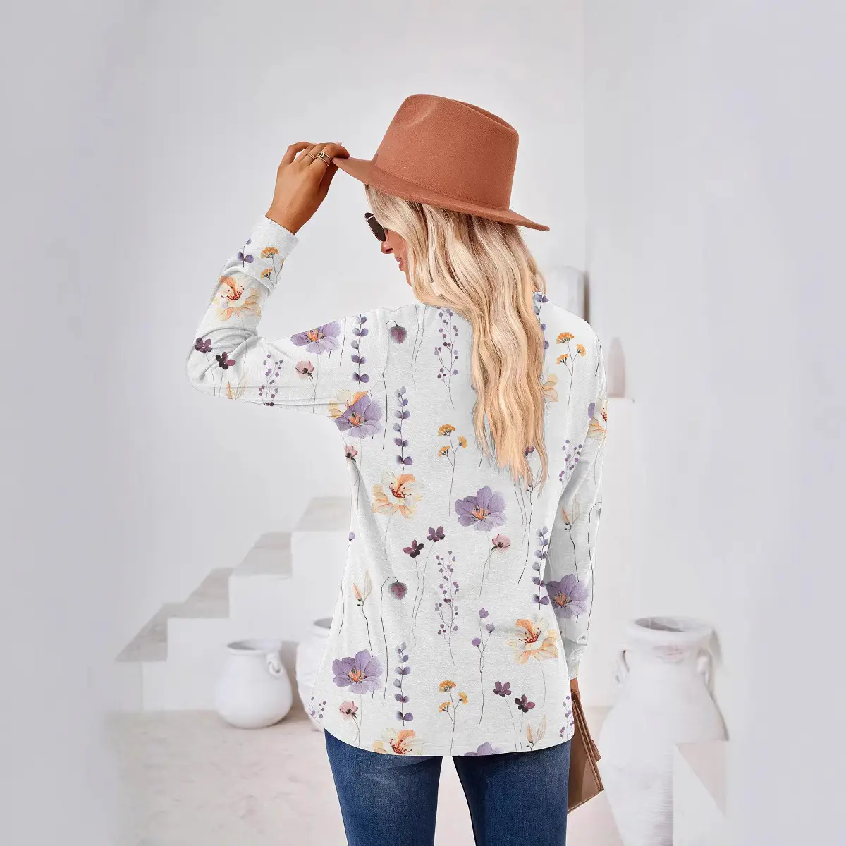 2023 Printed V Neck Long Sleeve Women's Shirt - Image 9