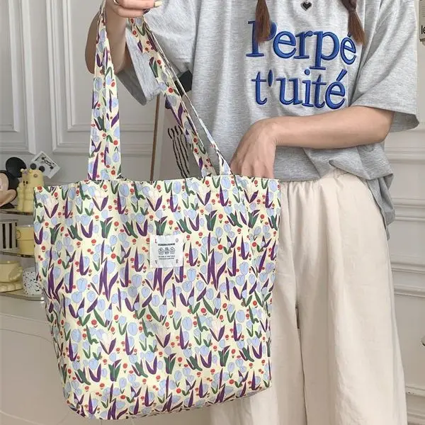 Gentle Tulip Cotton Bag Women Single Shoulder Canvas Bag - Image 6