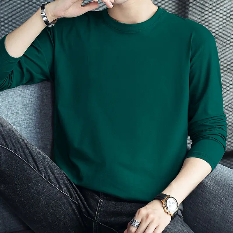 Men's Black Long Sleeve T-Shirt Round Neck Large - Image 9