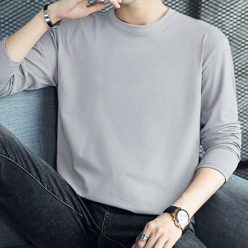 Men's Black Long Sleeve T-Shirt Round Neck Large - Image 3