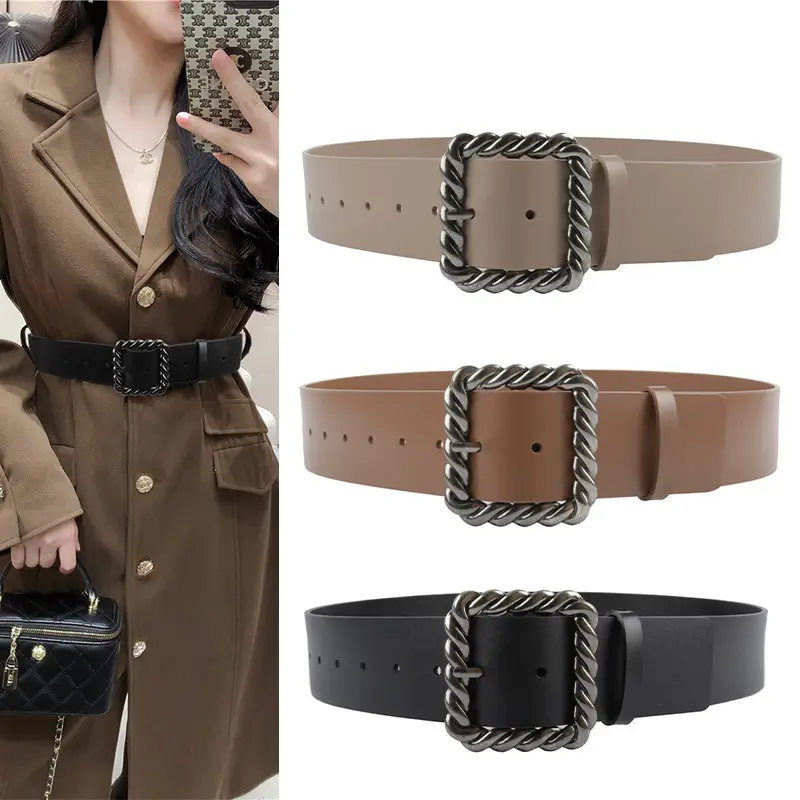 Women's Brown Genuine Leather Wide Belt 110cm