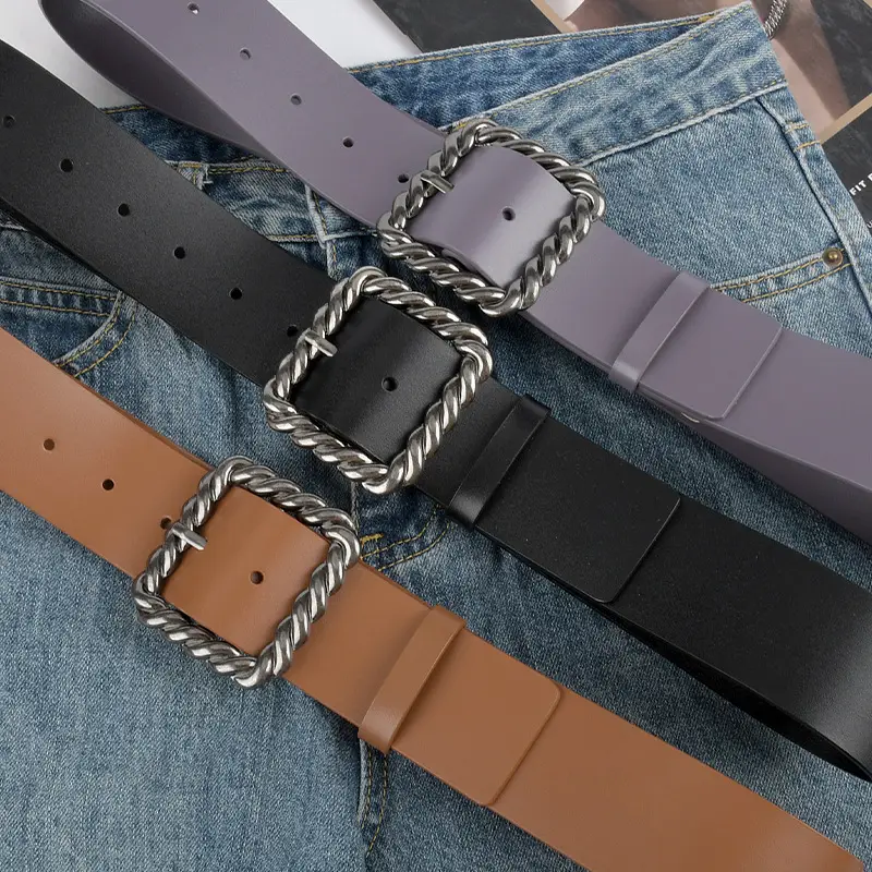 Women's Brown Genuine Leather Wide Belt 110cm
